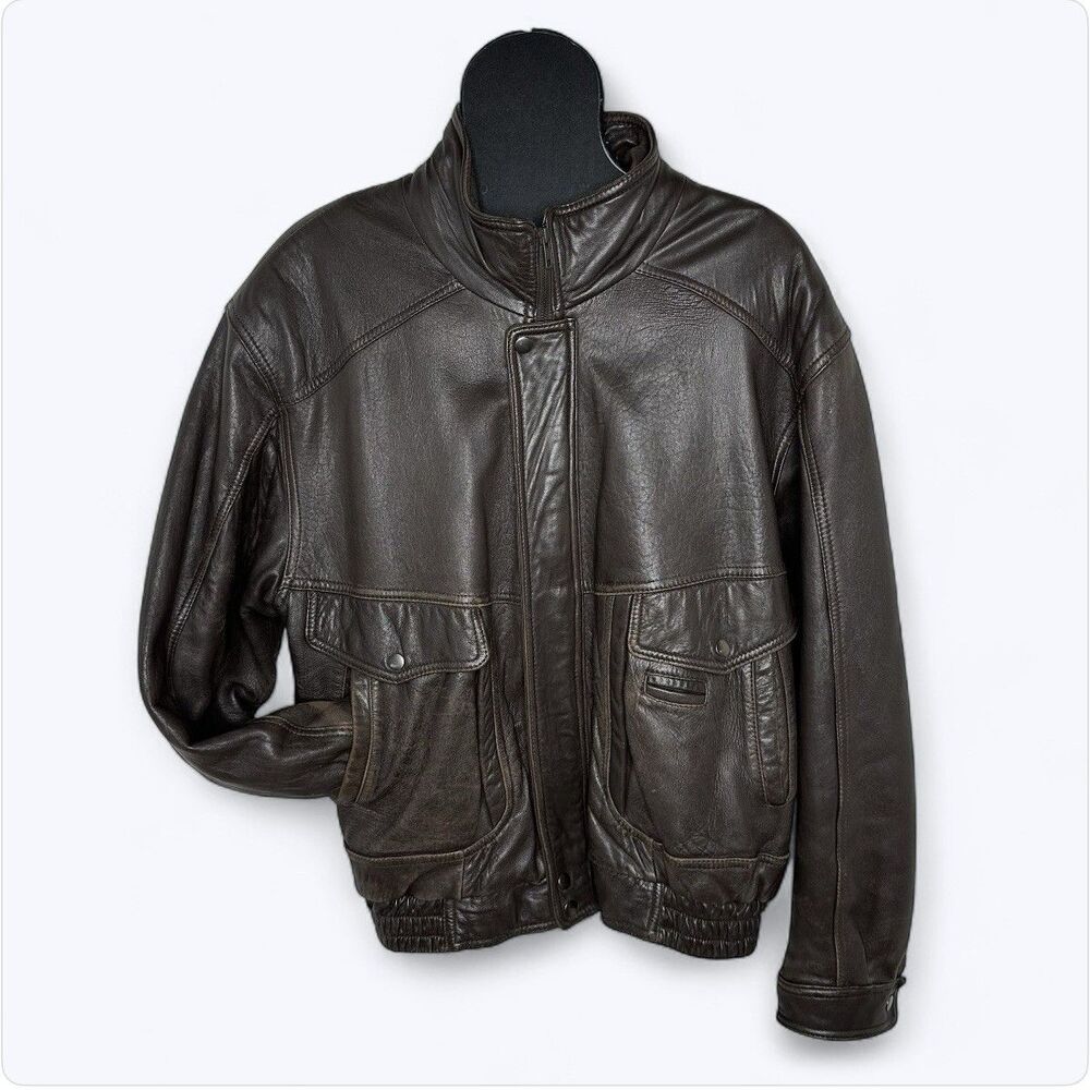 Vtg Mesa Ridge Brown Leather Bomber Jacket Mens Sz XL Motorcycle 90s Distressed